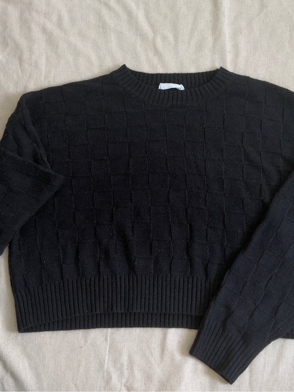Double Zero Black Textured Crewneck Sweater